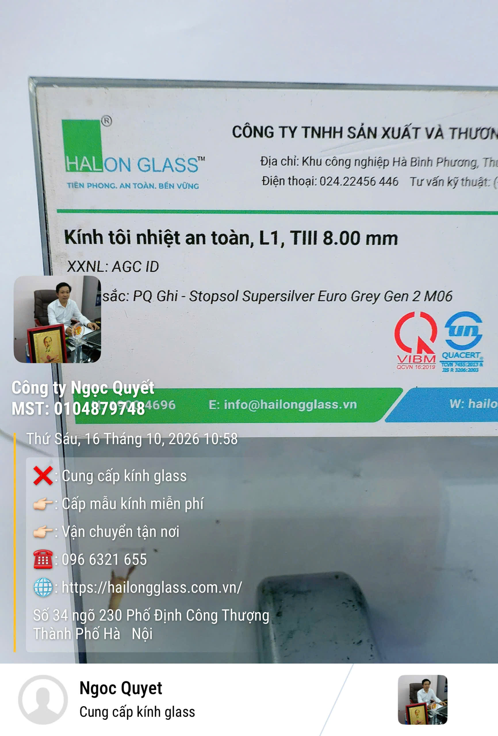 Kính tôi nhiệt an toàn Hải Long Glass dày 8 mm màu ghi